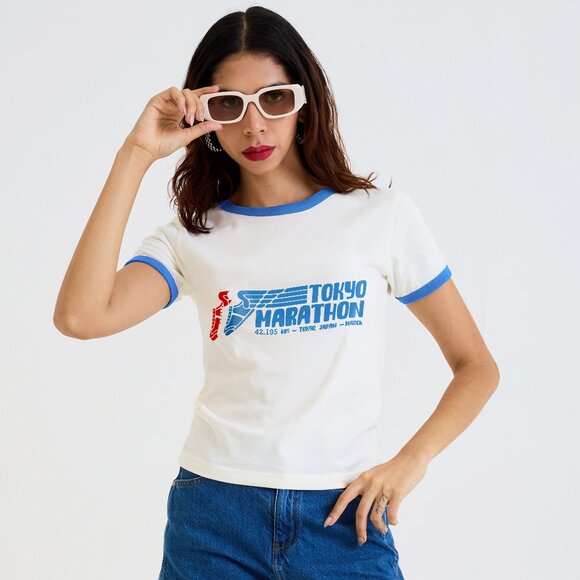 Womens Fitted Tokyo Marathon Retro Vintage Inspired Look T shirt 80s Retro Tee - Picture 2 of 6